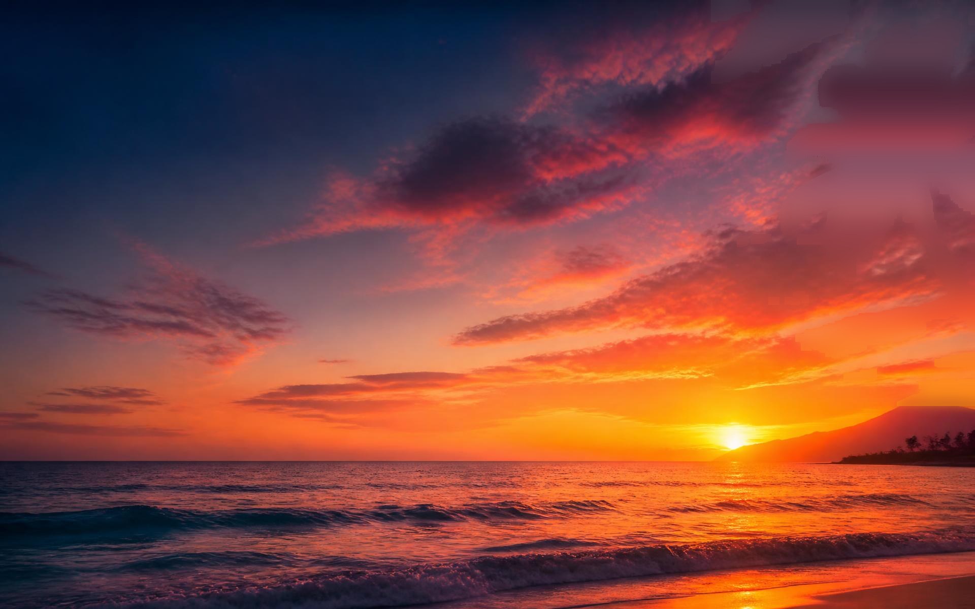 Sunset over the ocean horizon